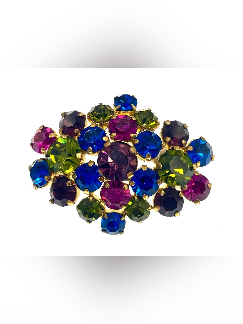 Vintage Made in Austria Multicolor Crystal Brooch Prong Set 1950s 1960s